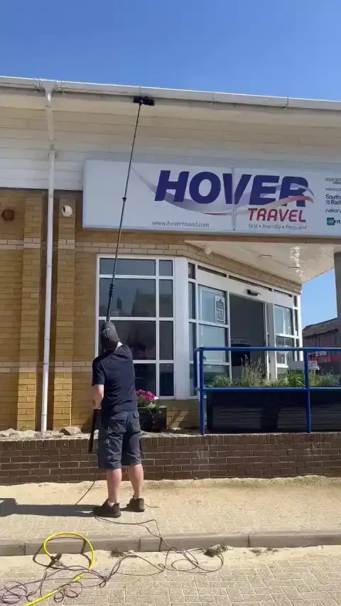 Commercial fascia cleaning at Hovertravel in Ryde